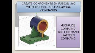 Fusion360 Practice Exercise 6, Rib Command, pattern command, extrude command #fusion360 #Elearining