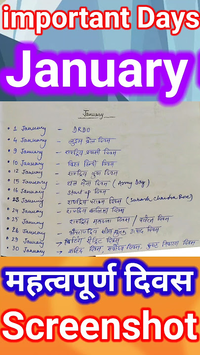 January important Dates🔥🔥महत्वपूर्ण दिवस #january #importantdays