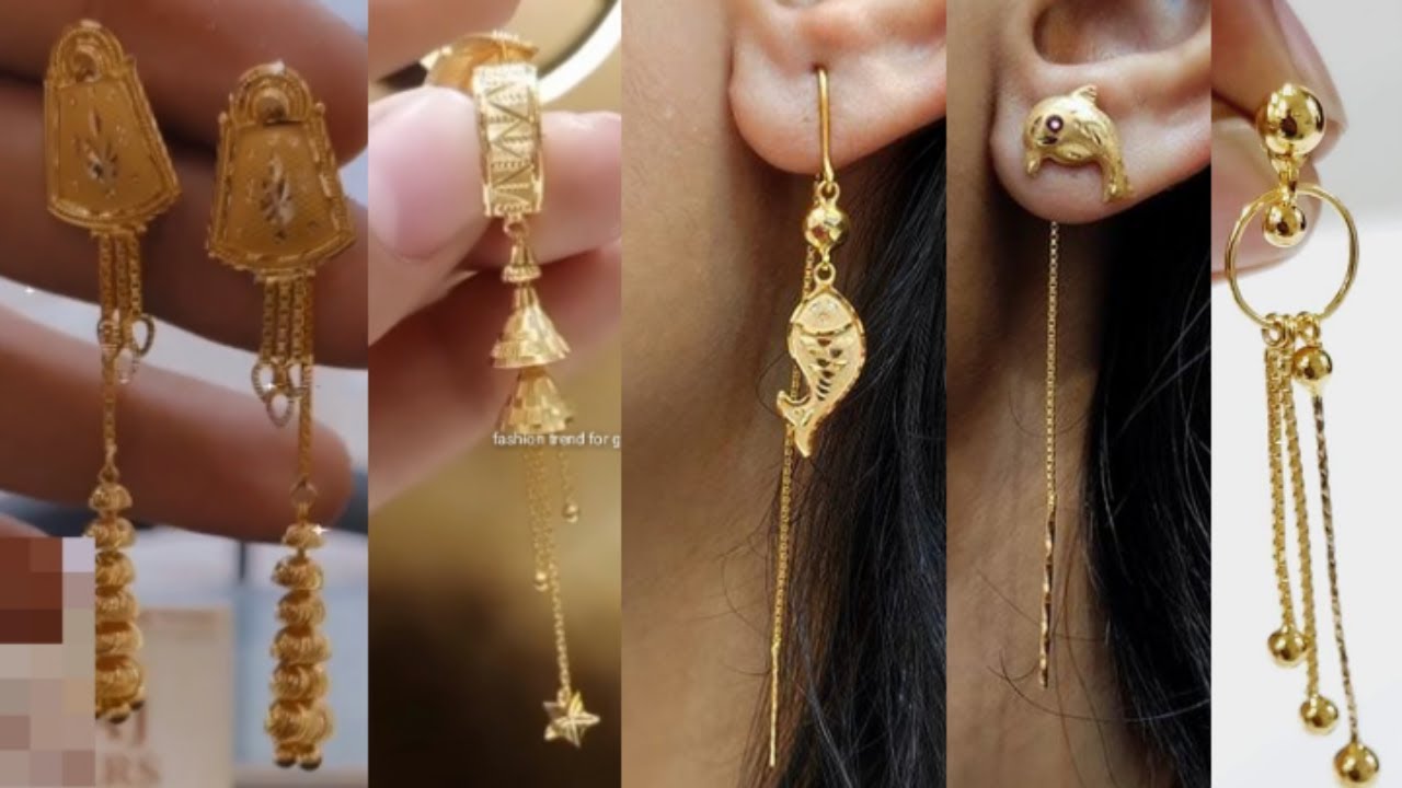 Latest light weight gold suidhaga earrings designs 2020 with weight and  price//gold hang… | Simple gold earrings, Gold earrings with price, Long  chain earrings gold