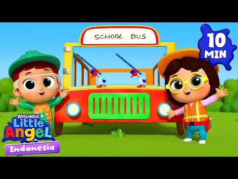 The Wheels On The Bus Go Round And Round At School! | Little World Indonesian | Cartoons and Kids...