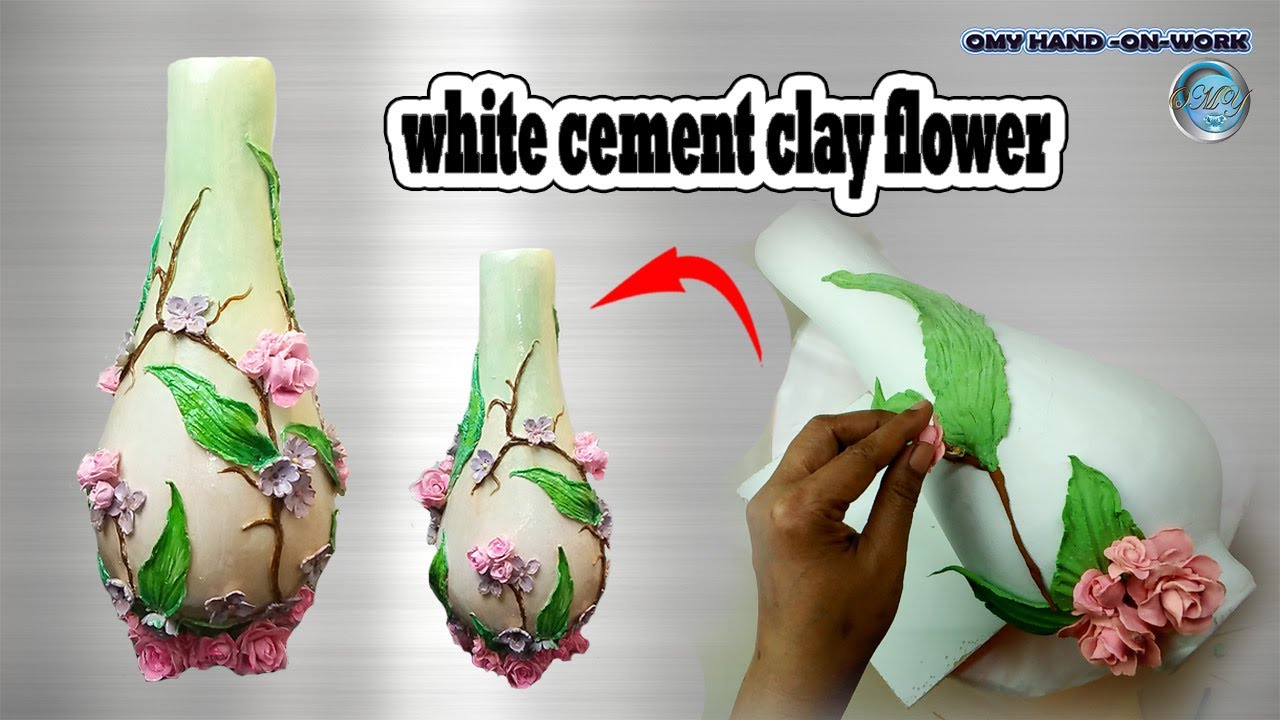 Decorate The Vase Using White Cement Clay || Beautiful Jungle Fower