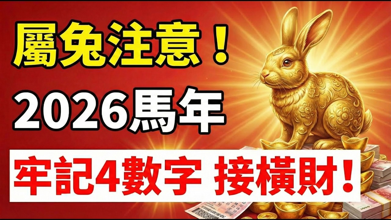 生肖兔，2026年丙午馬年，你的偏財旺，這4個數字很神奇，記住用它，橫財有驚喜！#2026屬兔運勢 #生肖兔2026運勢 #偏財運 #橫財 #屬兔 #生肖兔 #招財數字 #改運 #發財 #幸運數字