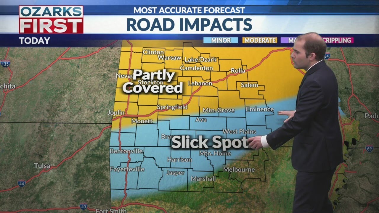 Roads getting slick this morning in the Ozarks - YouTube
