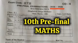 10Th Pre-Final Maths Full Question Paper 2026 10Th Class Maths Pre-Final Examination Paper
