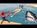 GTA 5 Epic Ragdolls | MEGALODON vs SPIDERMAN &amp; Beach Girl Jumps/Fails ep.97 (Funny Moments)