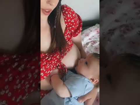 Adult Breastfeeding my husband boyfriend after Baby experience to sleep -latch Couple Love on Bad