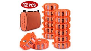 Tobfit 12 Pack LED Road Flares Emergency Lights Roadside Safety Beacon Disc Flashing Warning Flare