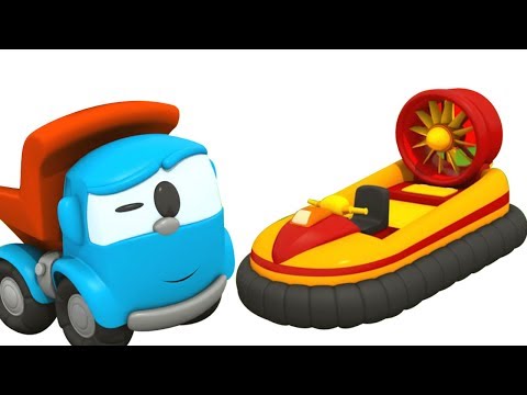 Léo o caminhão curioso. Um semáforo. Desenho animado de carros