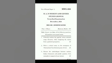 Gendered Nation(MWG 006) || M. A. IN WOMEN’S AND GENDER STUDIES (MAWGS) || Ignou Question Paper