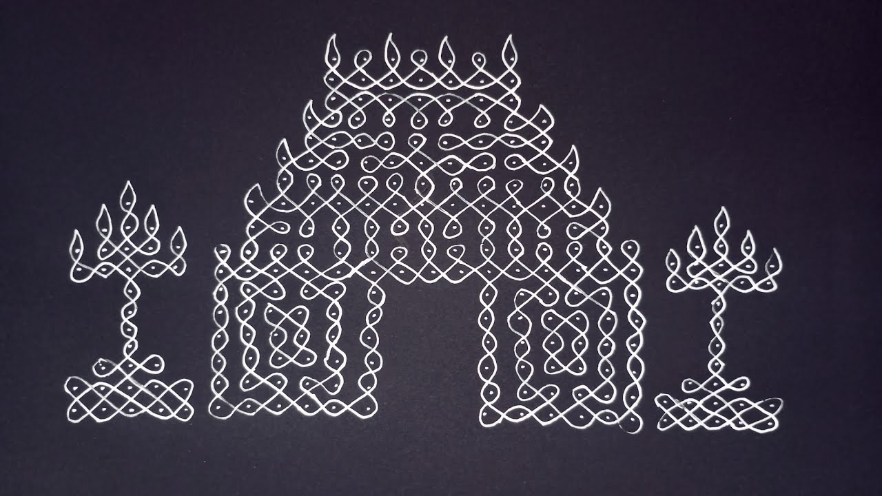 Gopuram structure with sikku loops/Traditional temple kolam design #music #muggulu #rangoli #kolam 