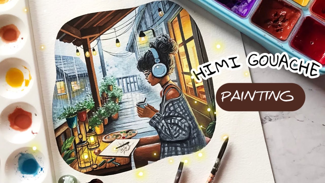 Cozy Rainy Day with Himi Jelly Gouache / Paint with me 🌧️🎨