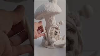 Bottle, paper waste, #airdryclay and texture paste to create mushroom house #clayitnow #claycrafts