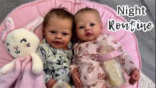 Night routine with twins girls getting the twins down for bed reborn role play reborn video