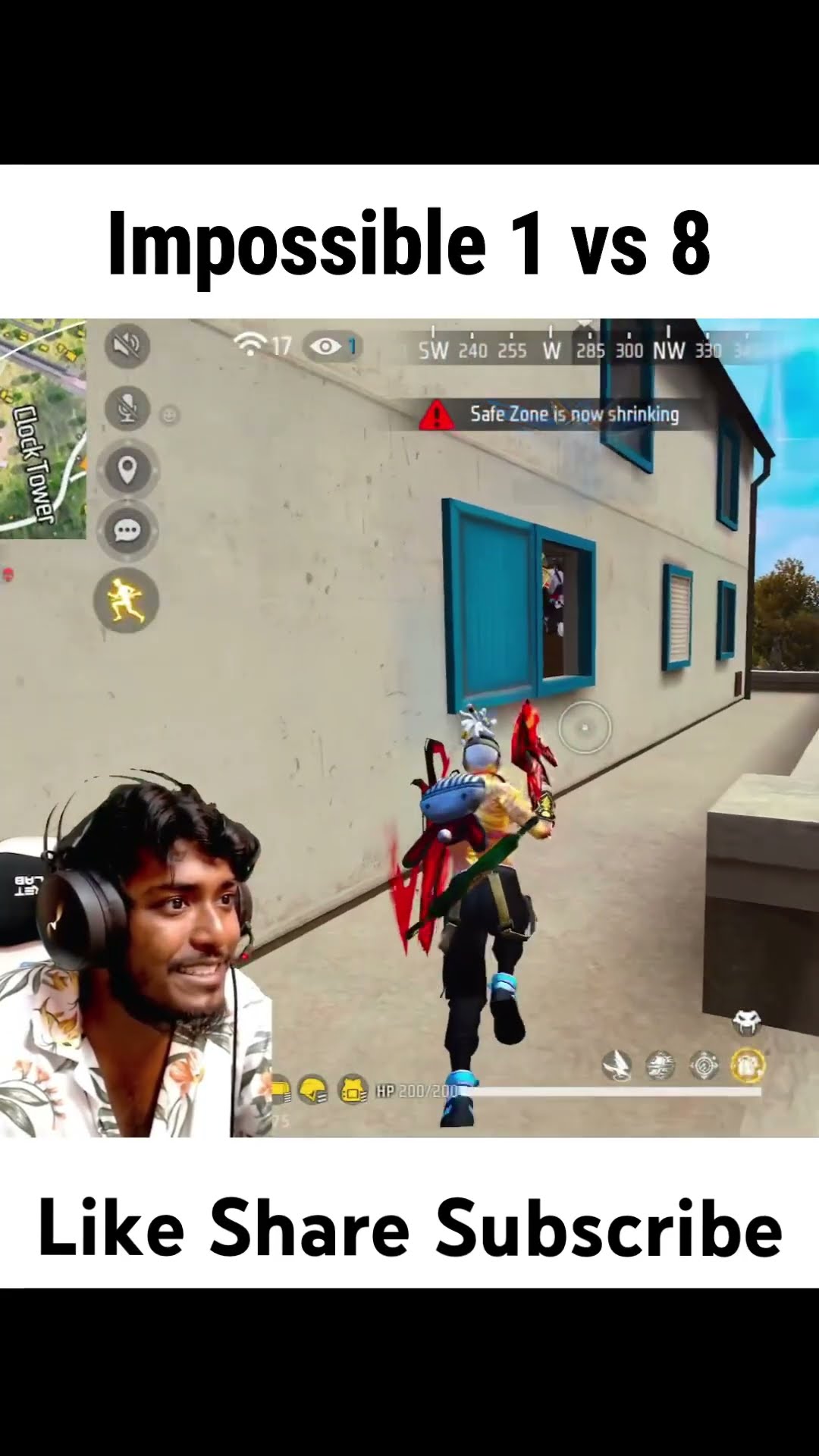 OMG ?? Impossible 1 VS 8 ?                  .  #shorts #freefire #itzkabbo
