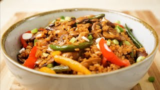 Rice Mushrooms and Vegetables | Rice and Mushrooms with Vegetables Stir Fry