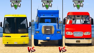 Garbage Truck vs Coach Bus vs Street Bus - GTA 5 Mods Which is best?