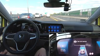 Volkswagen Golf 8 Travel Assist: real-life test in a city (Traffic Jam Assist) highway :: [1001cars]