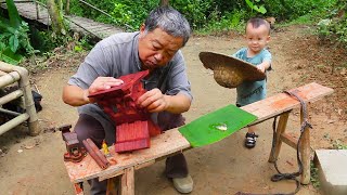 Chinese Master Carpenter Grandpa Amu Uses A Whole Piece Of Wood To Make A Stool For His Grandson