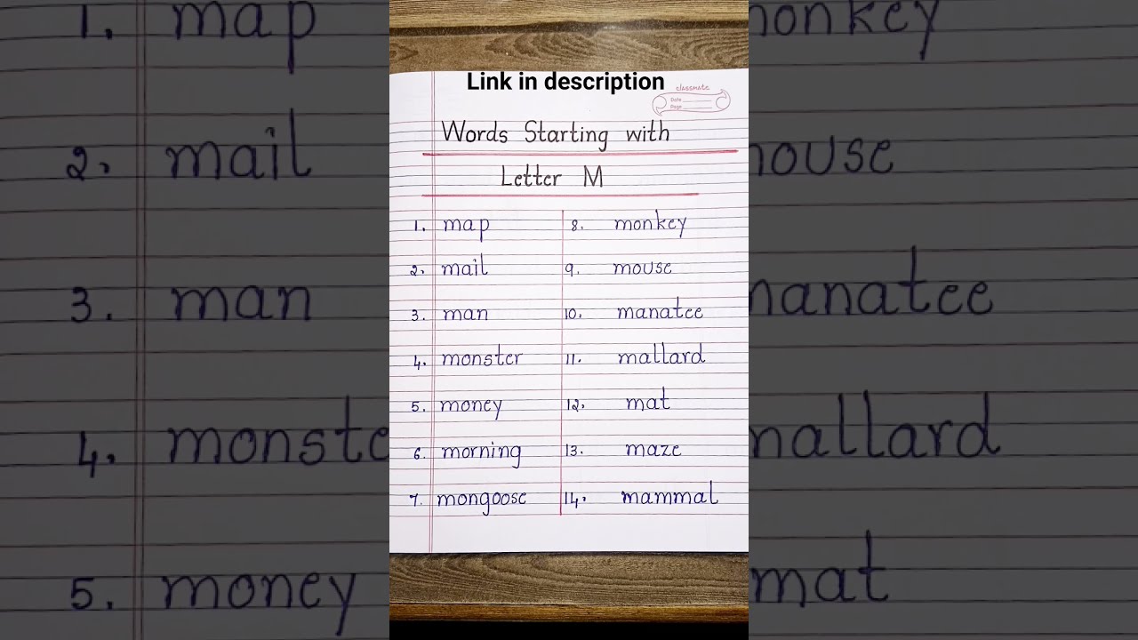 Words Starting With Letter M