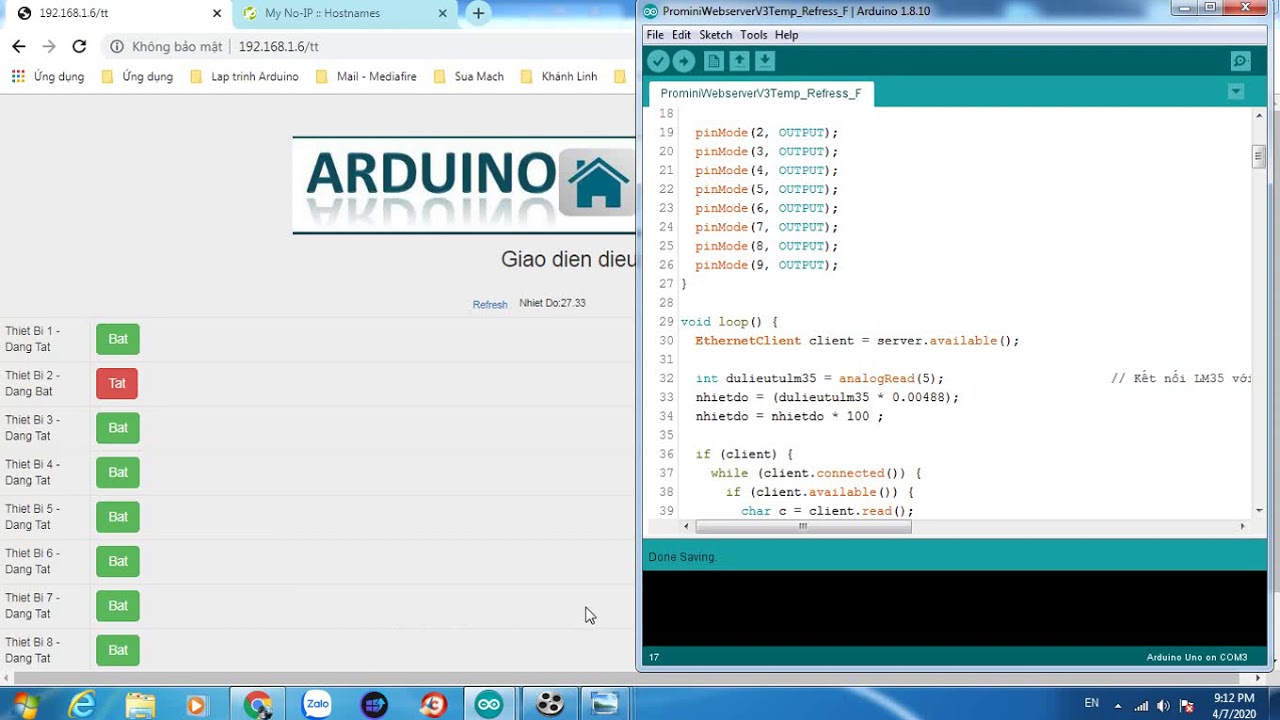 Arduino Ethernet Shield Webserver. ( Thêm Auto Refress, Giảm bộ nhớ ...