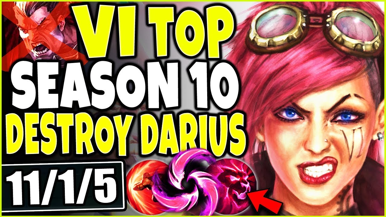 Most Op Top Lane Vi Season 10 Build How To Counter Darius Easy Lol Top Vi Vs Darius S10 Gameplay Youtube