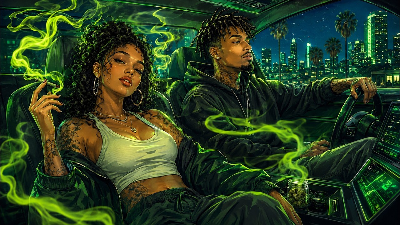 Cover "Midnight Ride Through the Green Haze" Playlist – 420 Chill Rap | Bluesy Stoner Vibes