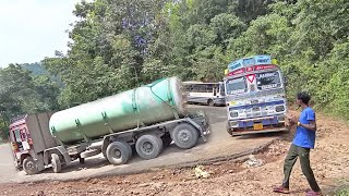 Giant Ashok Leyland Trucks drive on Challenging Trucks Adventure on Dangerous Mountainous Ghat Roads