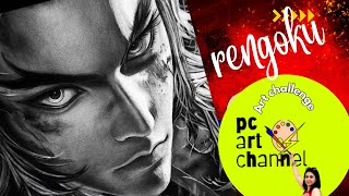 how to draw rengoku with charcoal | realistic shading | demon slayer sketch #pcartchannel
