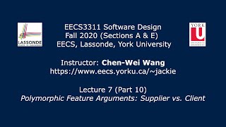 [HD] EECS3311 F20 Lecture 7 Part 10 - Polymorphic Feature Arguments: Supplier vs. Client