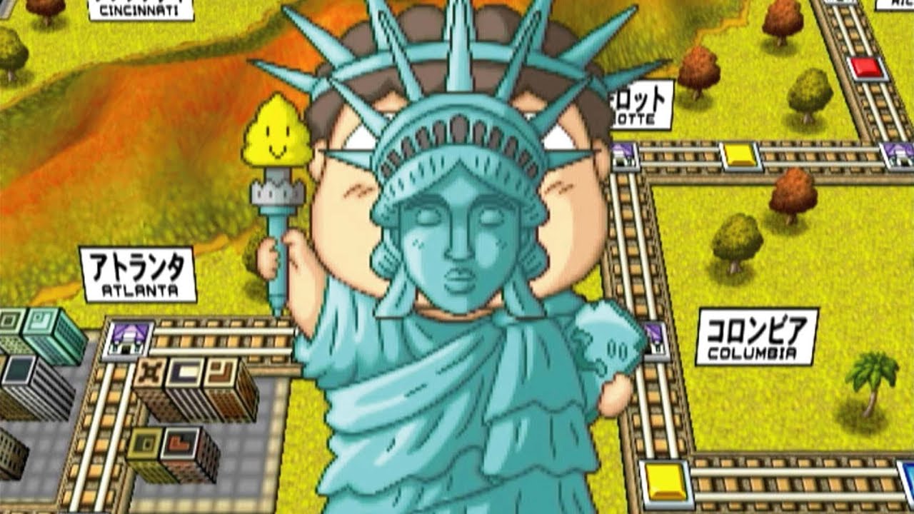 場面集 貧乏神初登場 と悪行 桃太郎電鉄usa 桃鉄 自由の女神 ビンボーゴット ノー砂金で フィニッシュよん マネーの虎の吉田栄作 Playstation2 砂金 ゴールドラッシュ Youtube