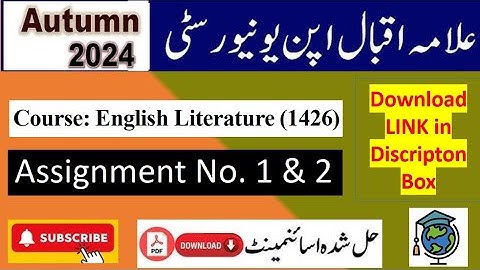 ⏩ AIOU Code 1426 Solved Assignment No.1 & 2 Autumn 2024 || Subject: English Literature || BACHELOR