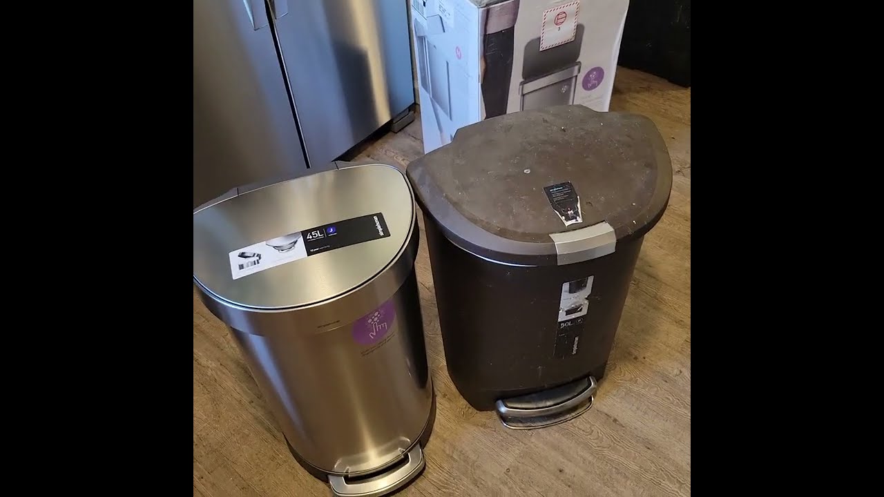 SIMPLEHUMAN Semi-round Stainless 45L trash can - YouTube