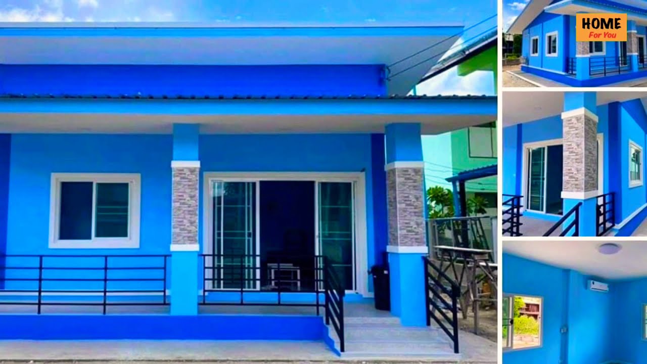 บ้านสไตล์โมเดิร์นสีฟ้าสดใส แบบสวยลงตัว ขนาด 2 ห้องนอน 1 ห้องน้ำ