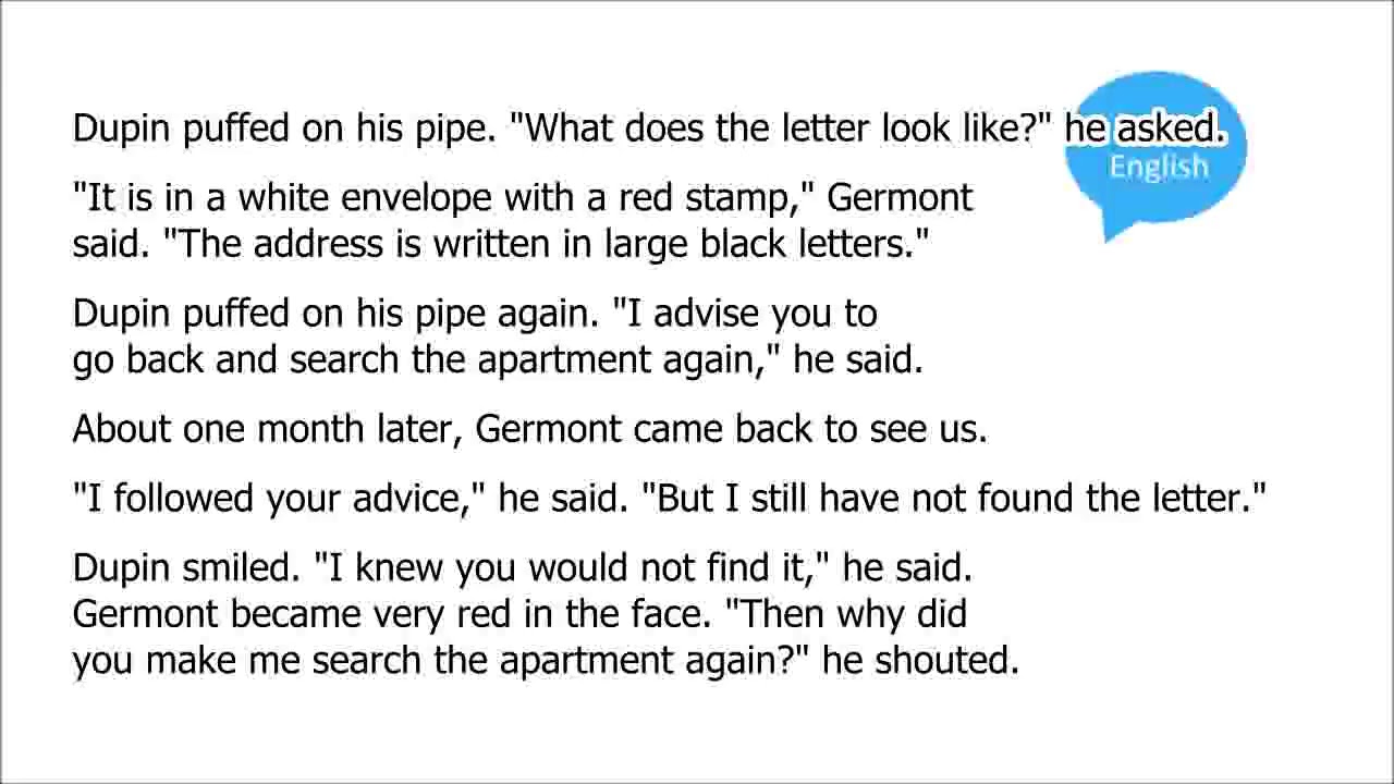 Learn English Through Story Subtitles The Purloined Letter By Edgar 