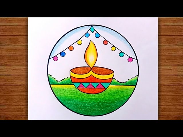 How to draw diwali scenery drawing - kids easy diwali drawing - YouTube-demhanvico.com.vn