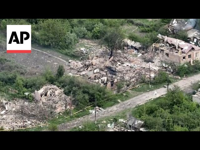 Drone aerials show devastation inflicted on Ocheretyne village in Ukraine