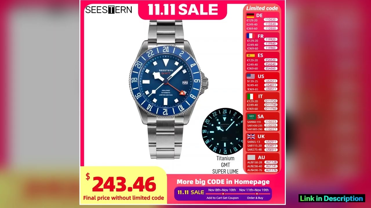 New GMT Diver Watch of Men Titanium Wristwatches Automatic NH34 Movement 20bar Waterproof Sapphire