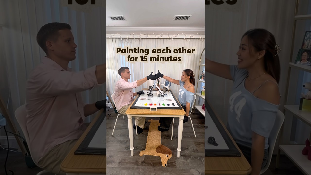 Painting each other for 15 minutes #couple #relationship #art #painting #datenight