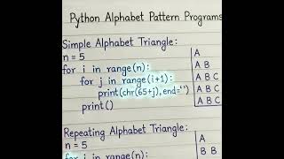 Alphabet Pattern in Python #learntocode #python #backend #tech