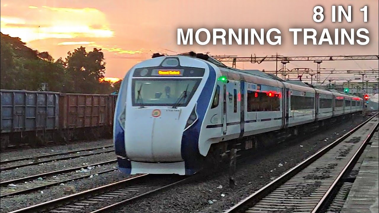 8 IN 1 MORNING TRAIN ACTIONS AT COIMBATORE | Uday, Vande Bharat, Intercity, Vivek, Rapti Sagar | 4K