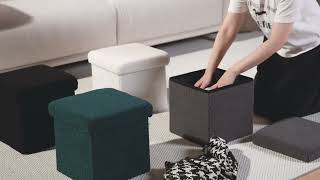 Folding Storage Ottoman Cube, Teddy Fabric Upholstered Ottoman