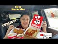 FIRST TIME TRYING JOLLIBEE!🍗🍝{Car Mukbang} ~Spicy chicken, Spaghetti, and Gravy~