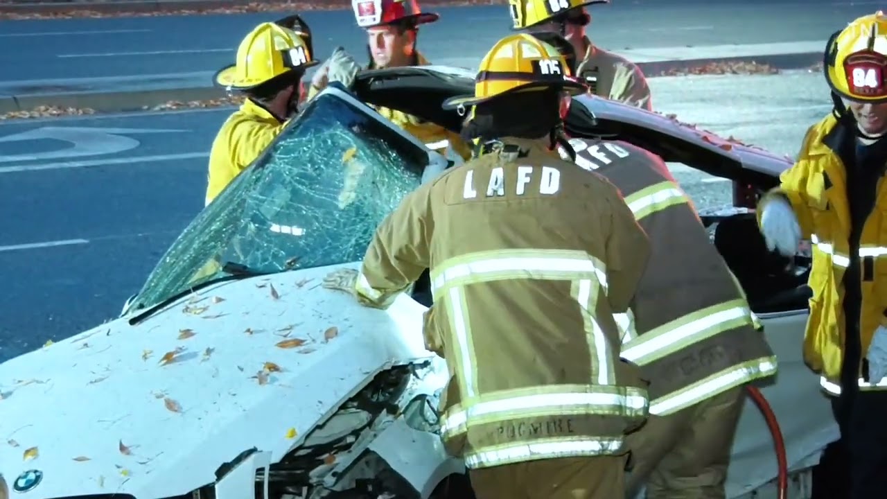 LAFD Physical Rescue -  Car Vs Tree