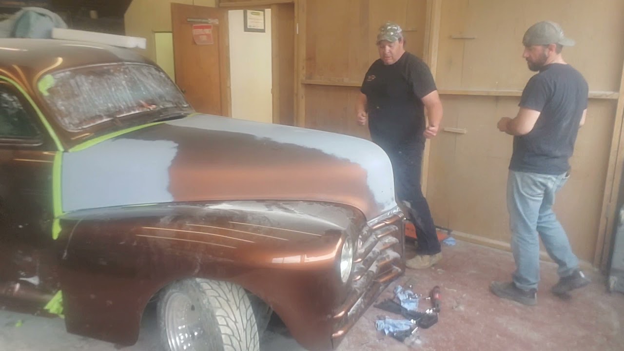 Fitting the hood on the 47 chevy - YouTube