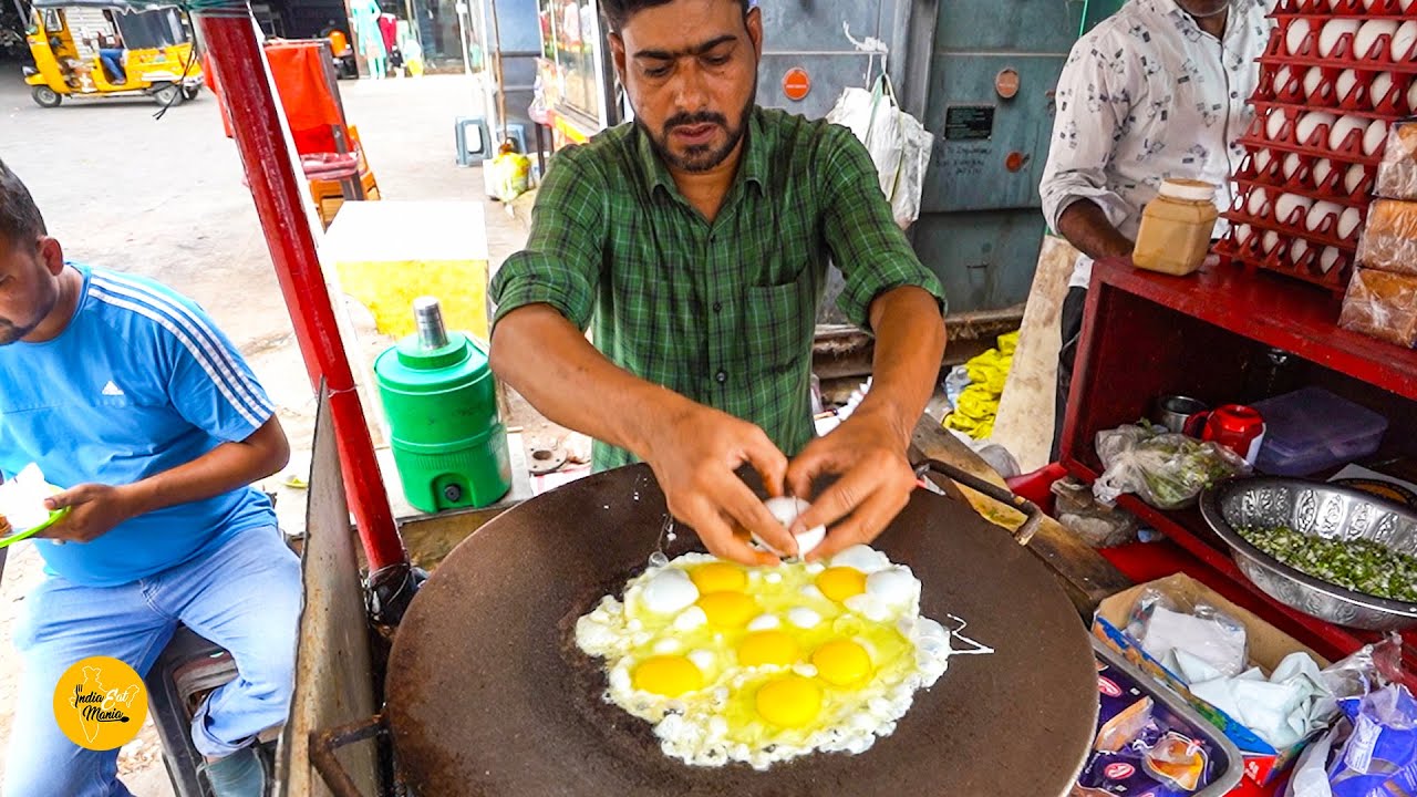 Biggest 12 Eggs Half Fry Making In Hyderabad Rs. 50/- Only l Indian Street Food | INDIA EAT MANIA