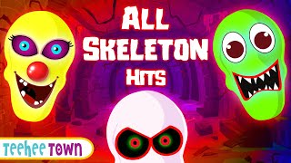 ALL SKELETON HITS: Skeleton Dance All Night Long! Spooky Scary Skeleton Songs For Kids | Teehee Town