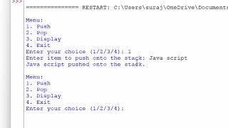 create menu driven programe to push pop exit and display in Python in hindi@COMPUTEREXCELSOLUTION
