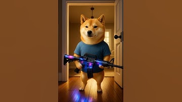 Shiba Inu dog loves high tech too! This shiny M4 toy gun is awesome! ✨ #ToyUnboxing #Cute #shorts #d