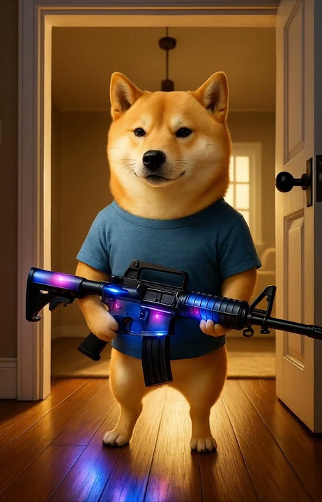 Shiba Inu dog loves high tech too! This shiny M4 toy gun is awesome! ✨ #ToyUnboxing #Cute #shorts #d