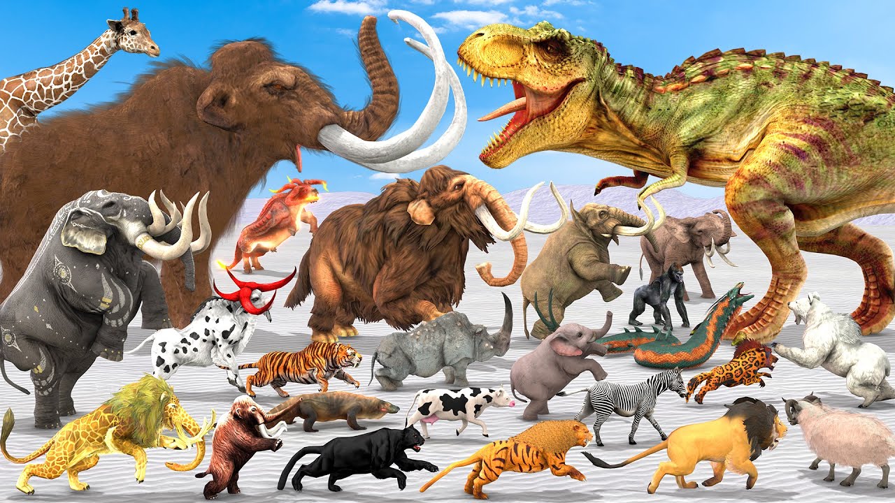 Mammoth Elephant vs T-Rex Dinosaurs Versus Wild Animals Epic Battle Animal Revolt Battle Simulator